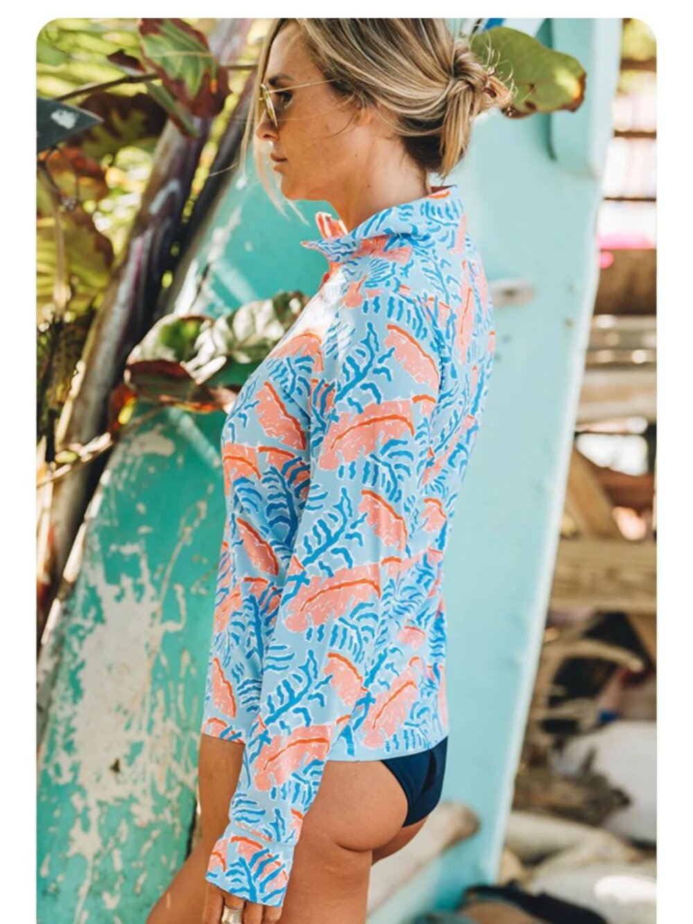 Hiho Kiki Blue UPF50 Long Sleeve 1/4 Zip Sun Shirt Women's SMALL